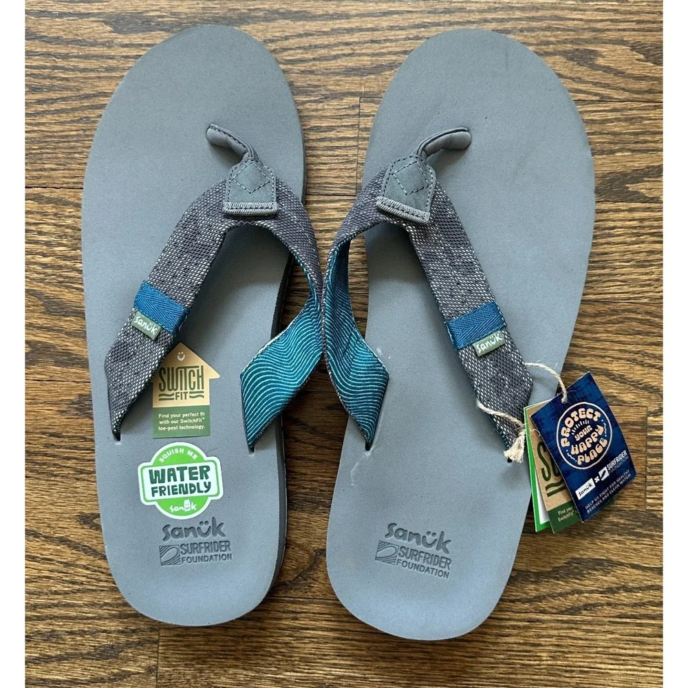 Sanuk Mens Ziggy Switchfit X Surfrider Flip Flops Grey 1152932 Sandal 14